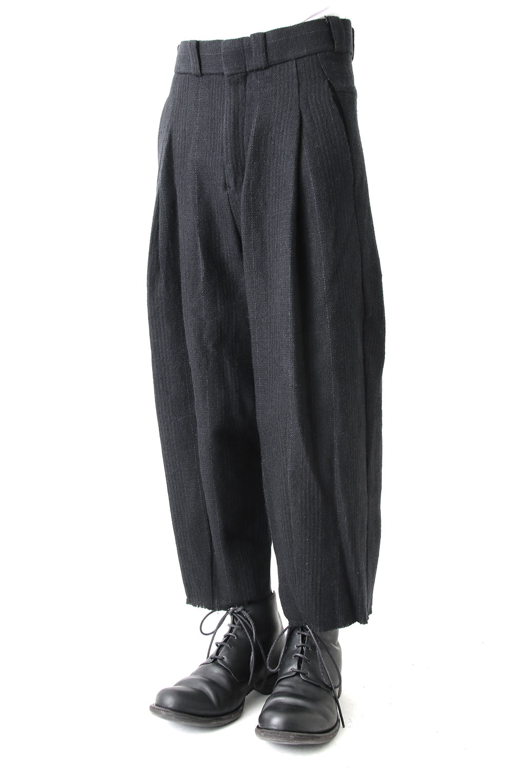 Cropped Pants Silk Linen Wool Stripe