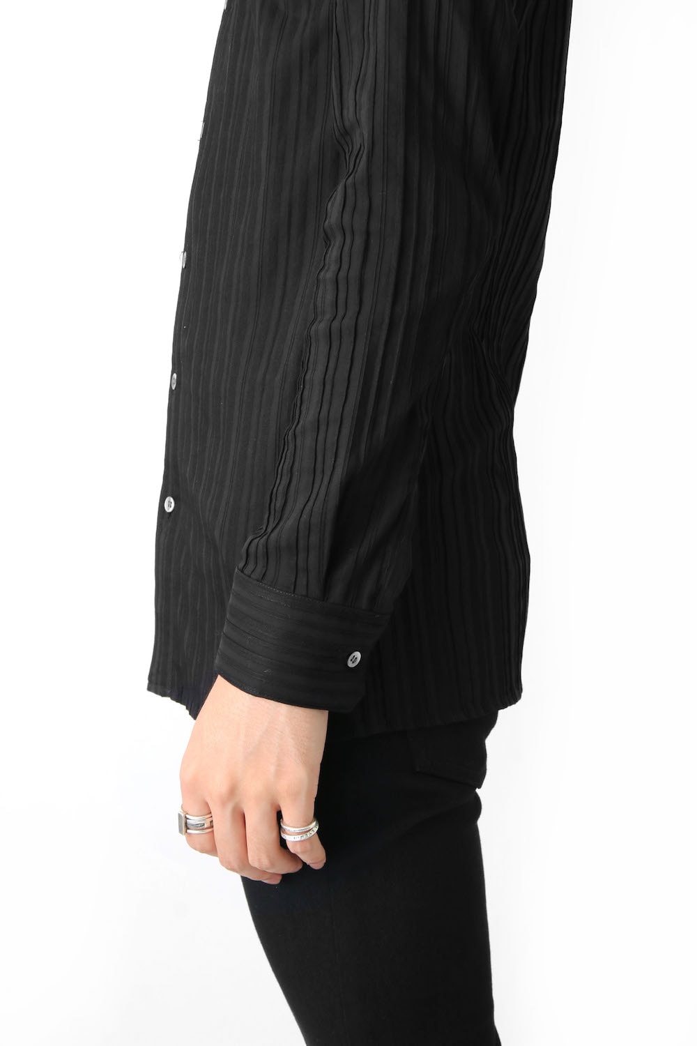 COTTON NYLON POLYURETHANE PIN TUCK STRETCH SHIRT