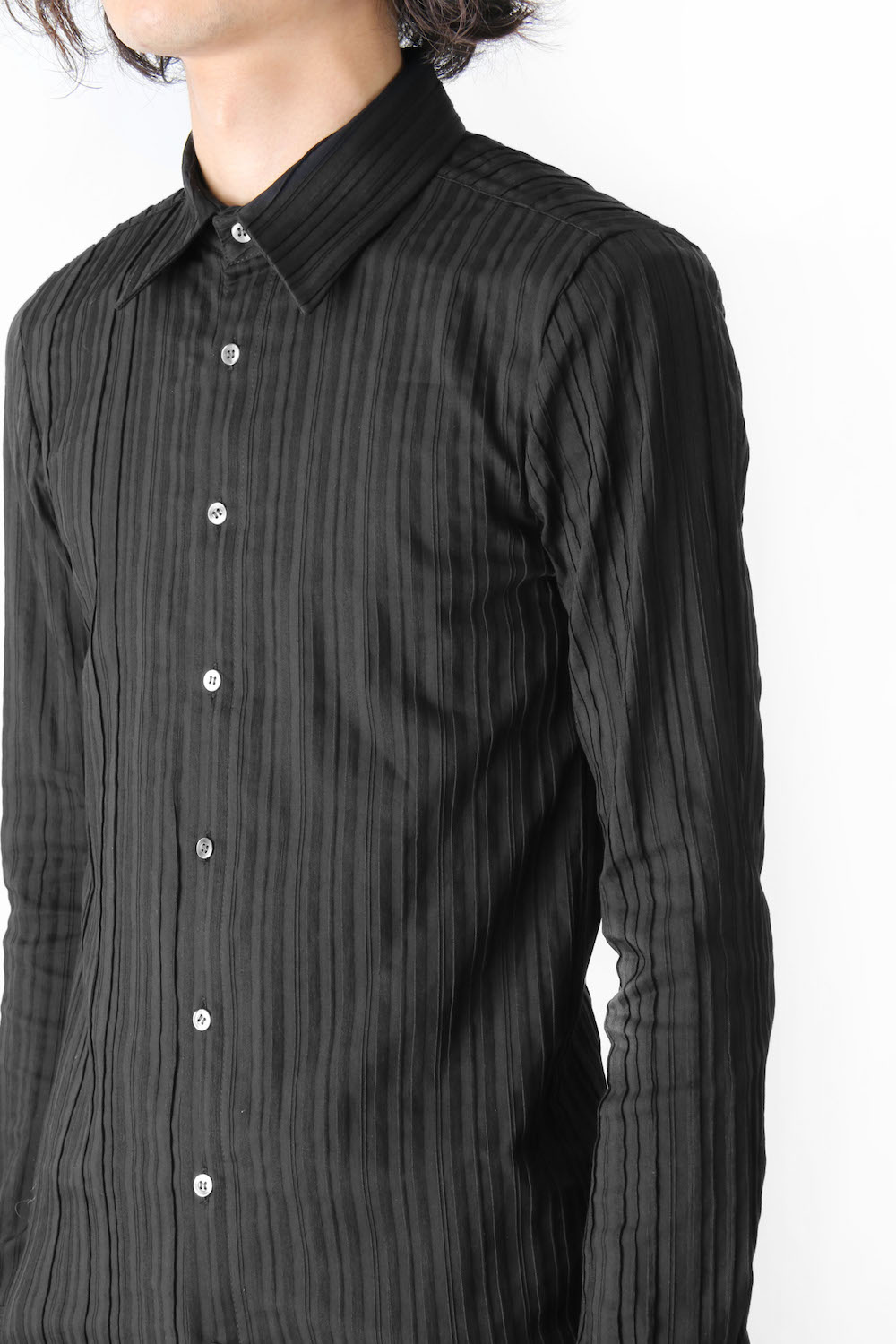 COTTON NYLON POLYURETHANE PIN TUCK STRETCH SHIRT