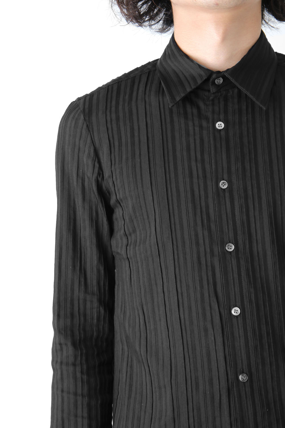 COTTON NYLON POLYURETHANE PIN TUCK STRETCH SHIRT