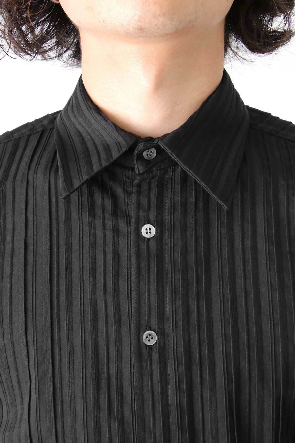 COTTON NYLON POLYURETHANE PIN TUCK STRETCH SHIRT