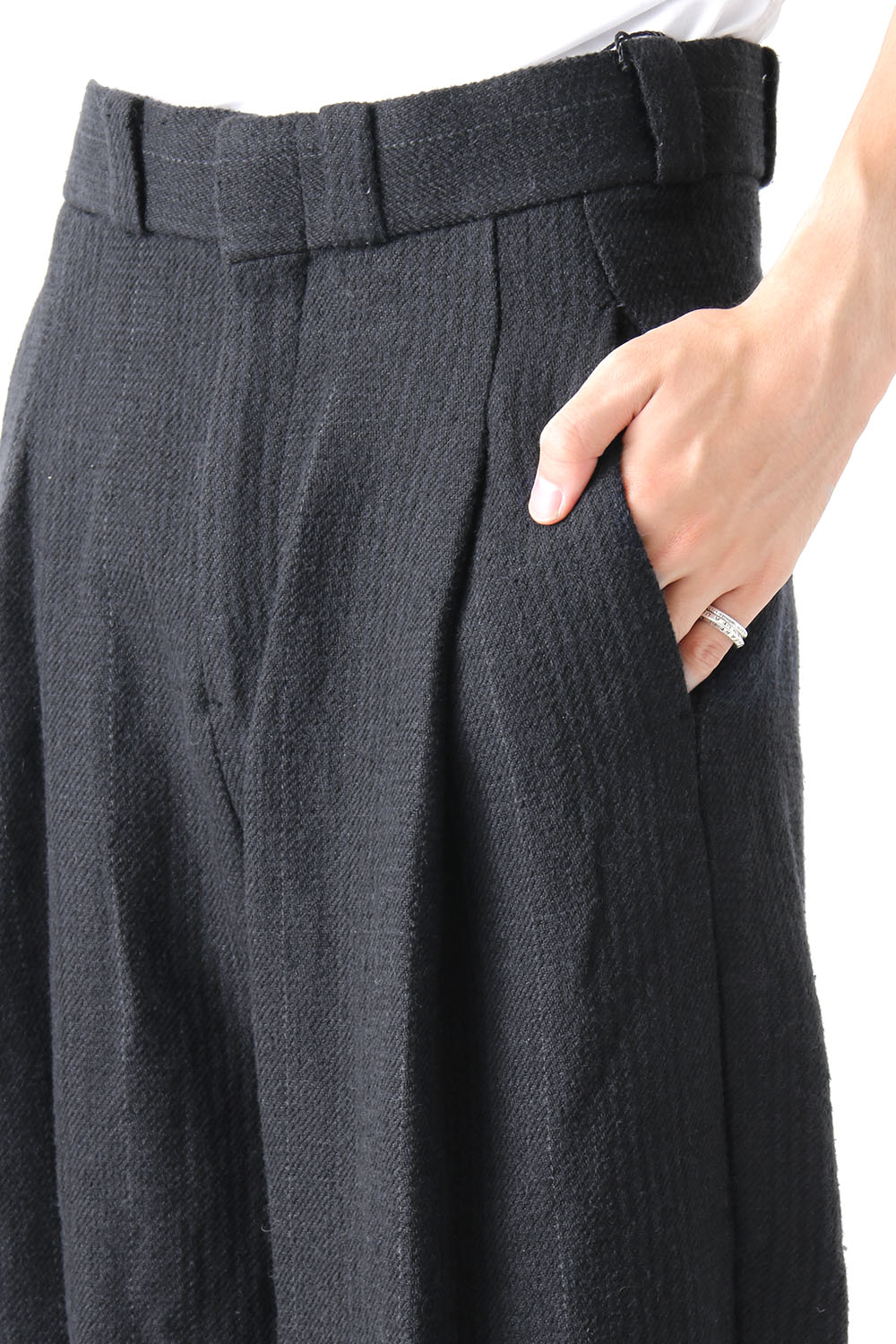 Cropped Pants Silk Linen Wool Stripe