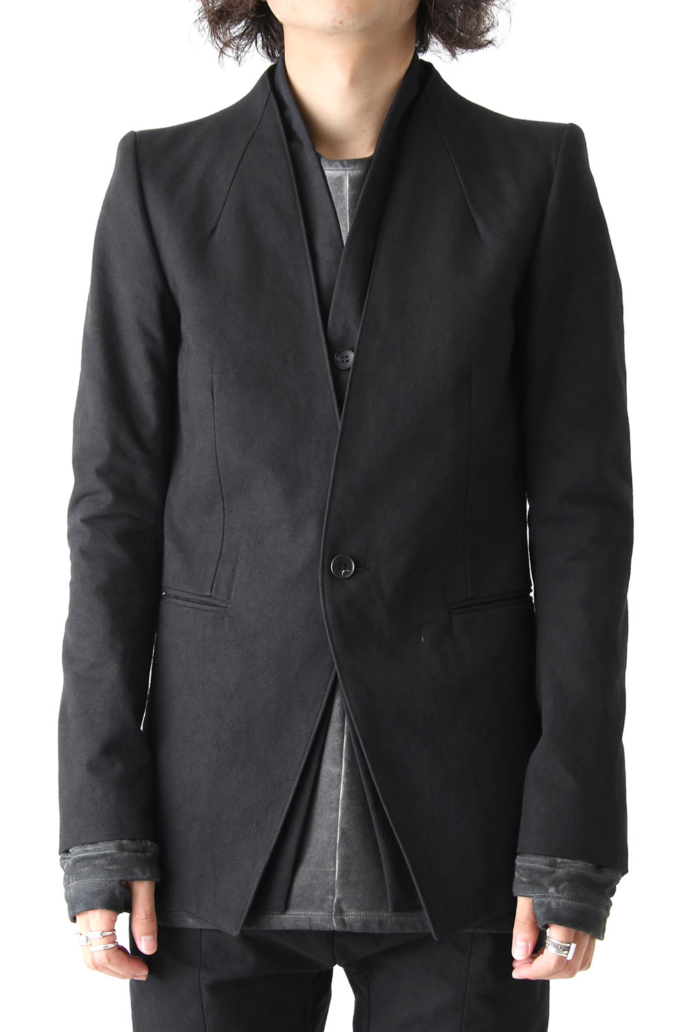 Layered Collarless Tailored Jacket Black