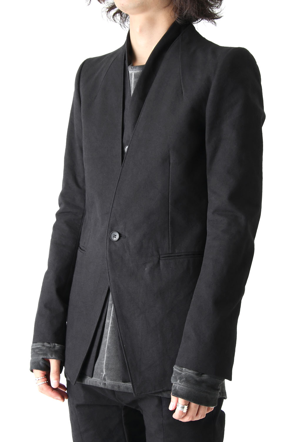 Layered Collarless Tailored Jacket Black