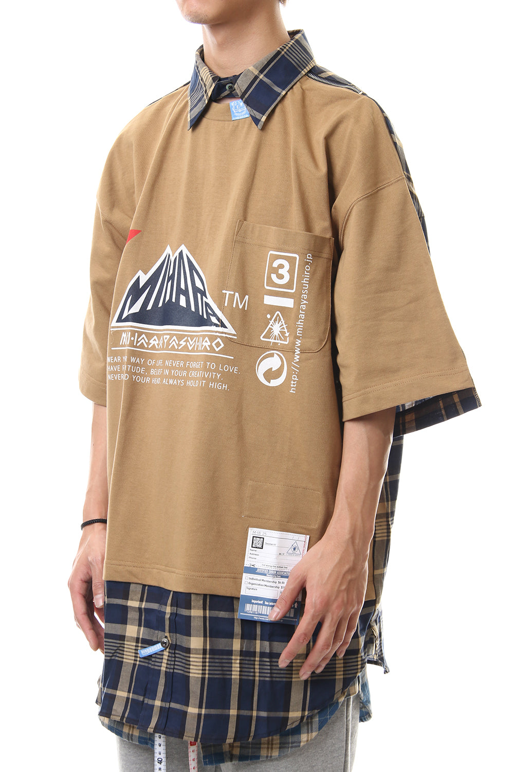 Shirt Docking Zip Slit T-shirt Beige