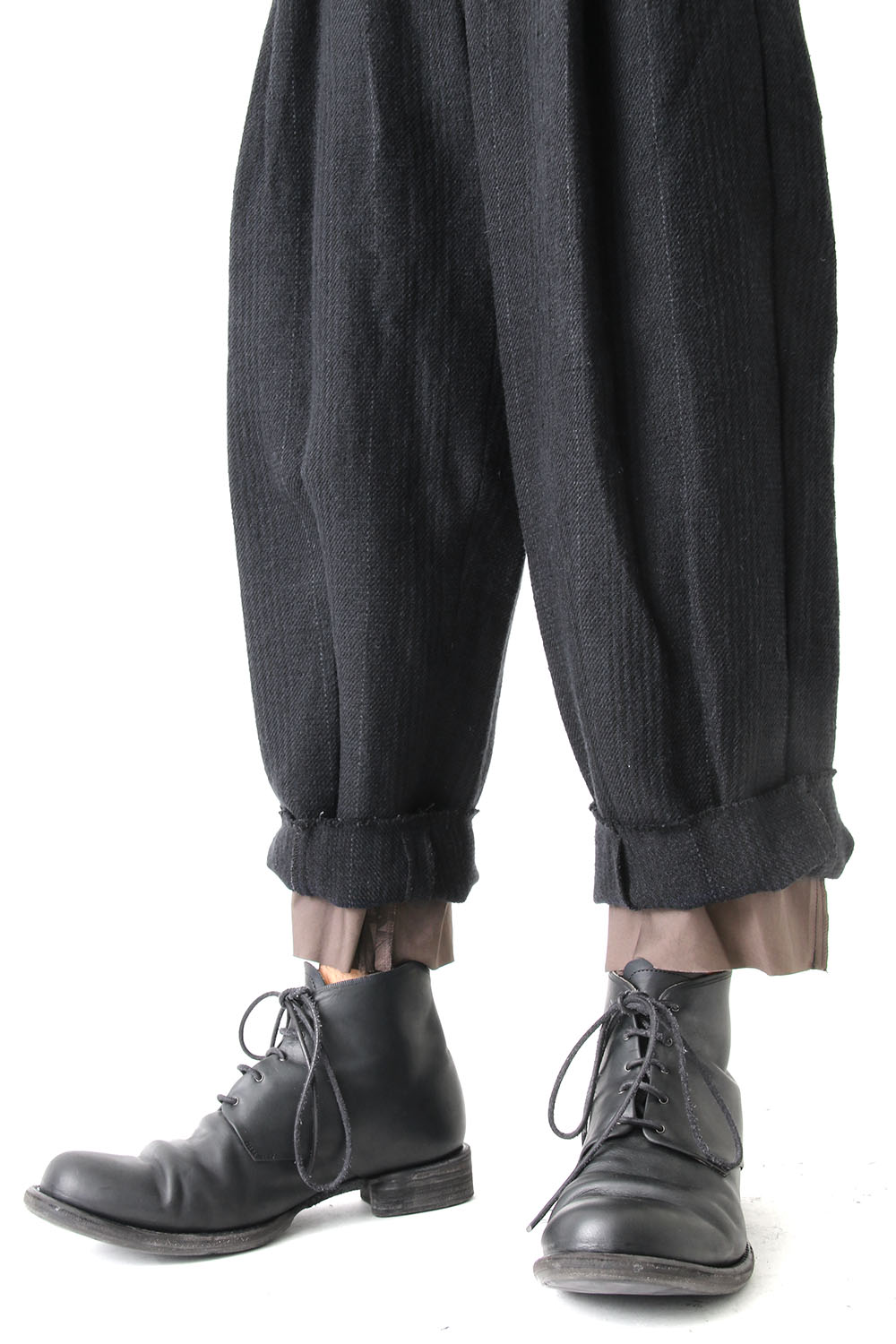 Cropped Pants Silk Linen Wool Stripe