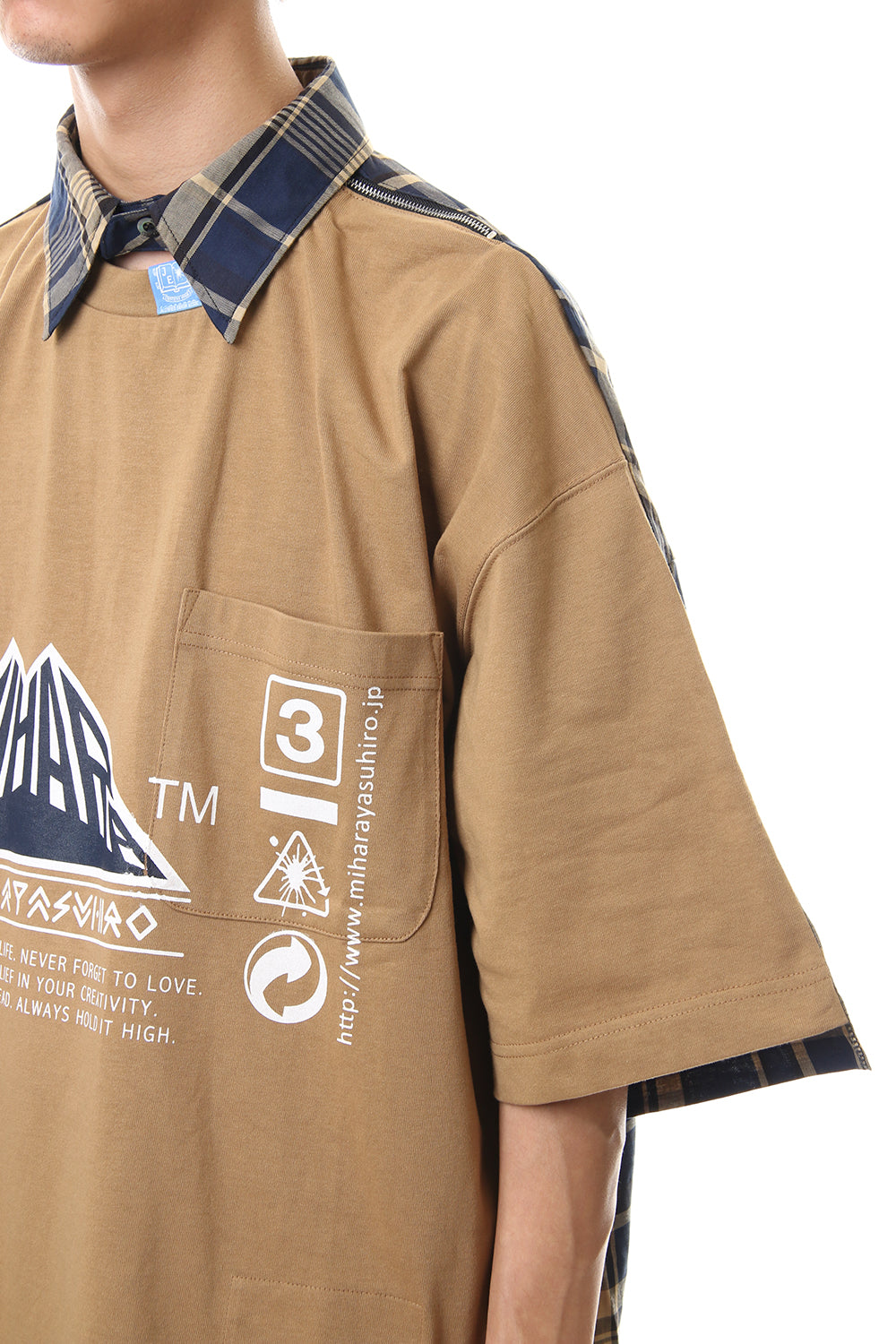 Shirt Docking Zip Slit T-shirt Beige