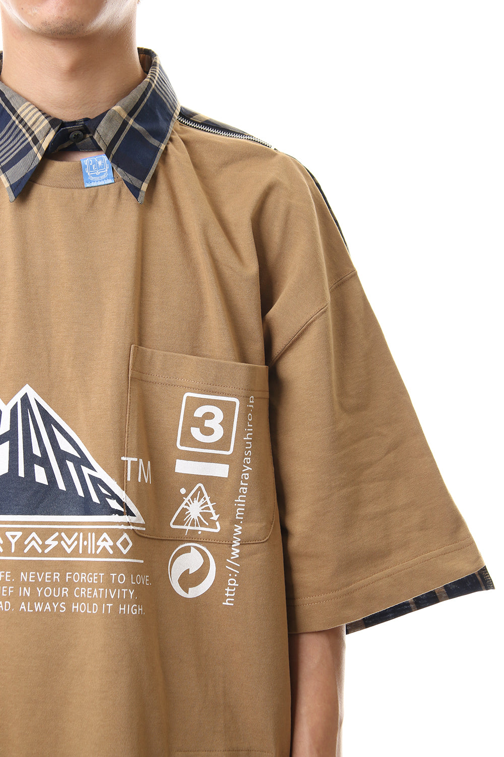 Shirt Docking Zip Slit T-shirt Beige