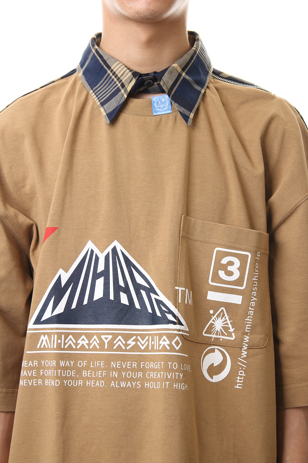 Shirt Docking Zip Slit T-shirt Beige