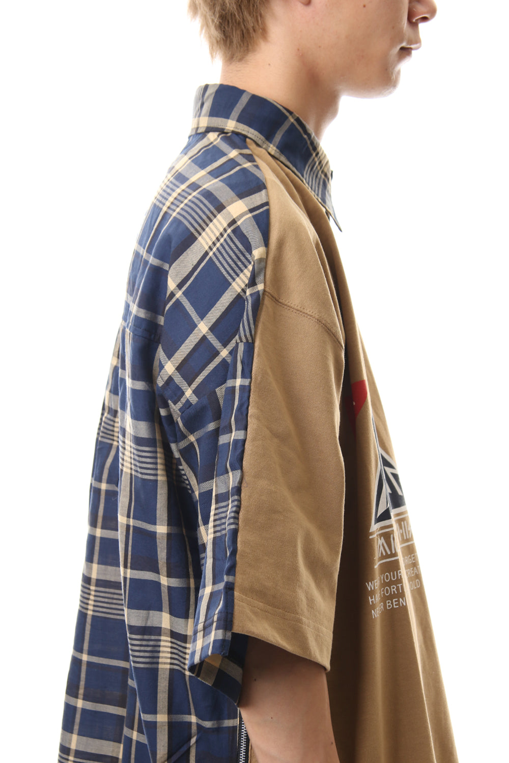 Shirt Docking Zip Slit T-shirt Beige