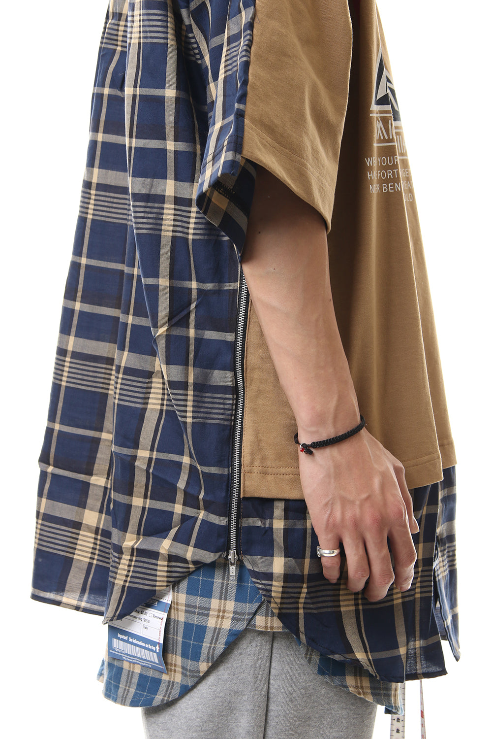 Shirt Docking Zip Slit T-shirt Beige