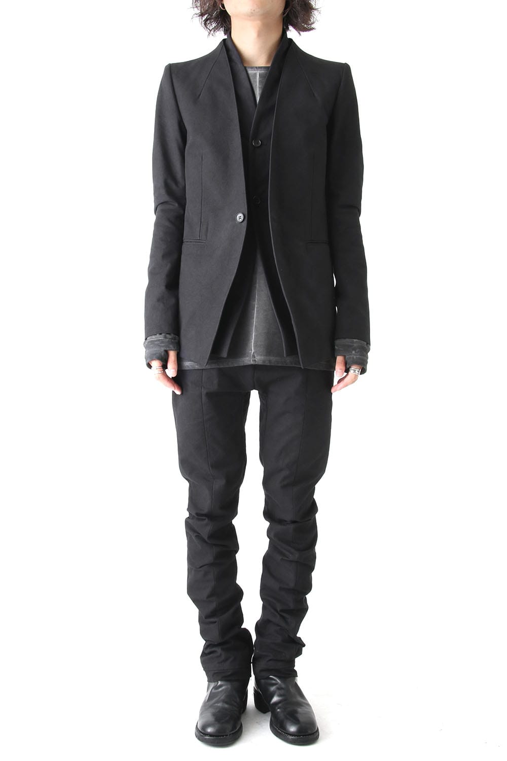 Layered Collarless Tailored Jacket Black