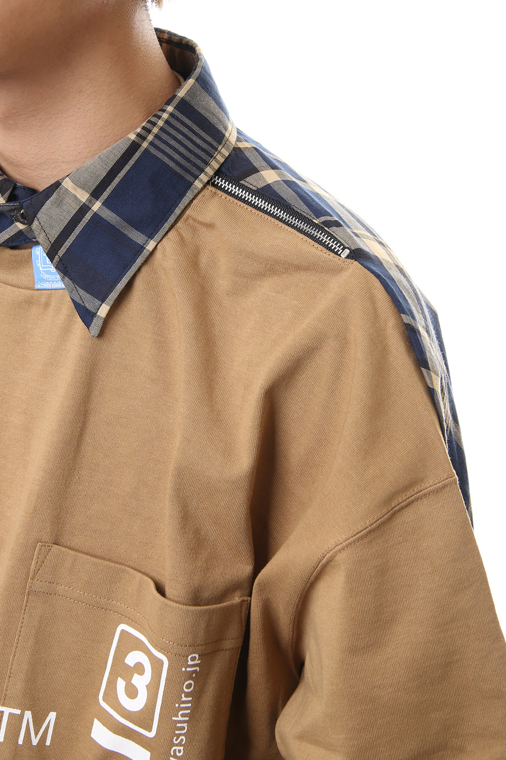 Shirt Docking Zip Slit T-shirt Beige