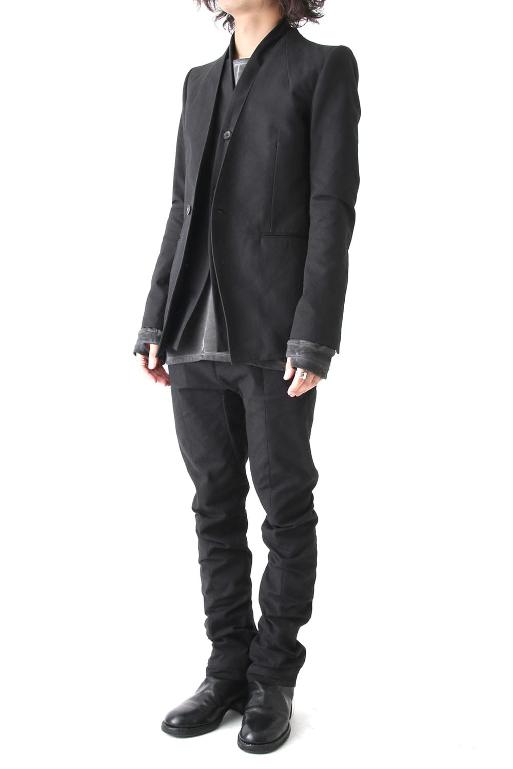 Layered Collarless Tailored Jacket Black