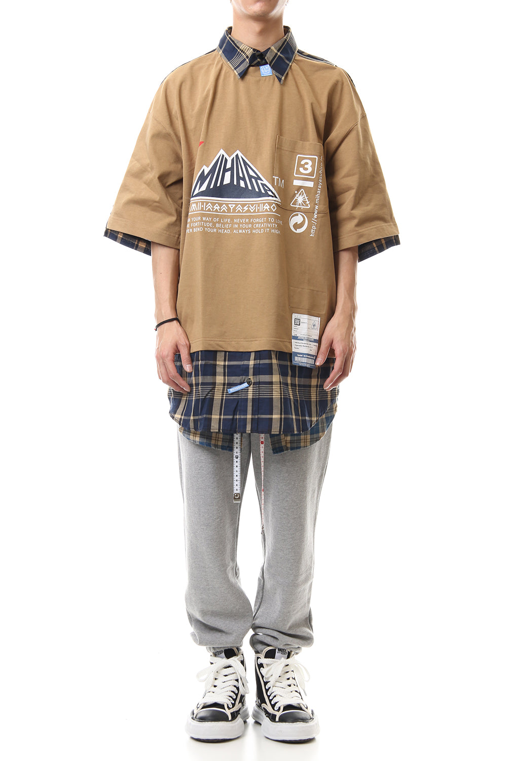 Shirt Docking Zip Slit T-shirt Beige