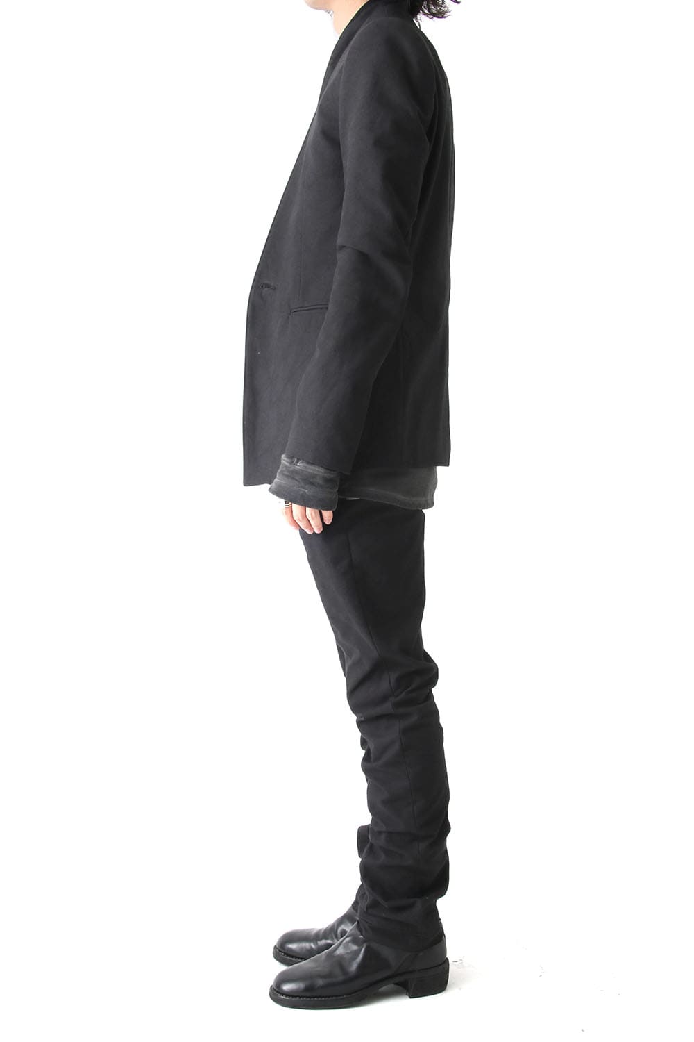 Layered Collarless Tailored Jacket Black