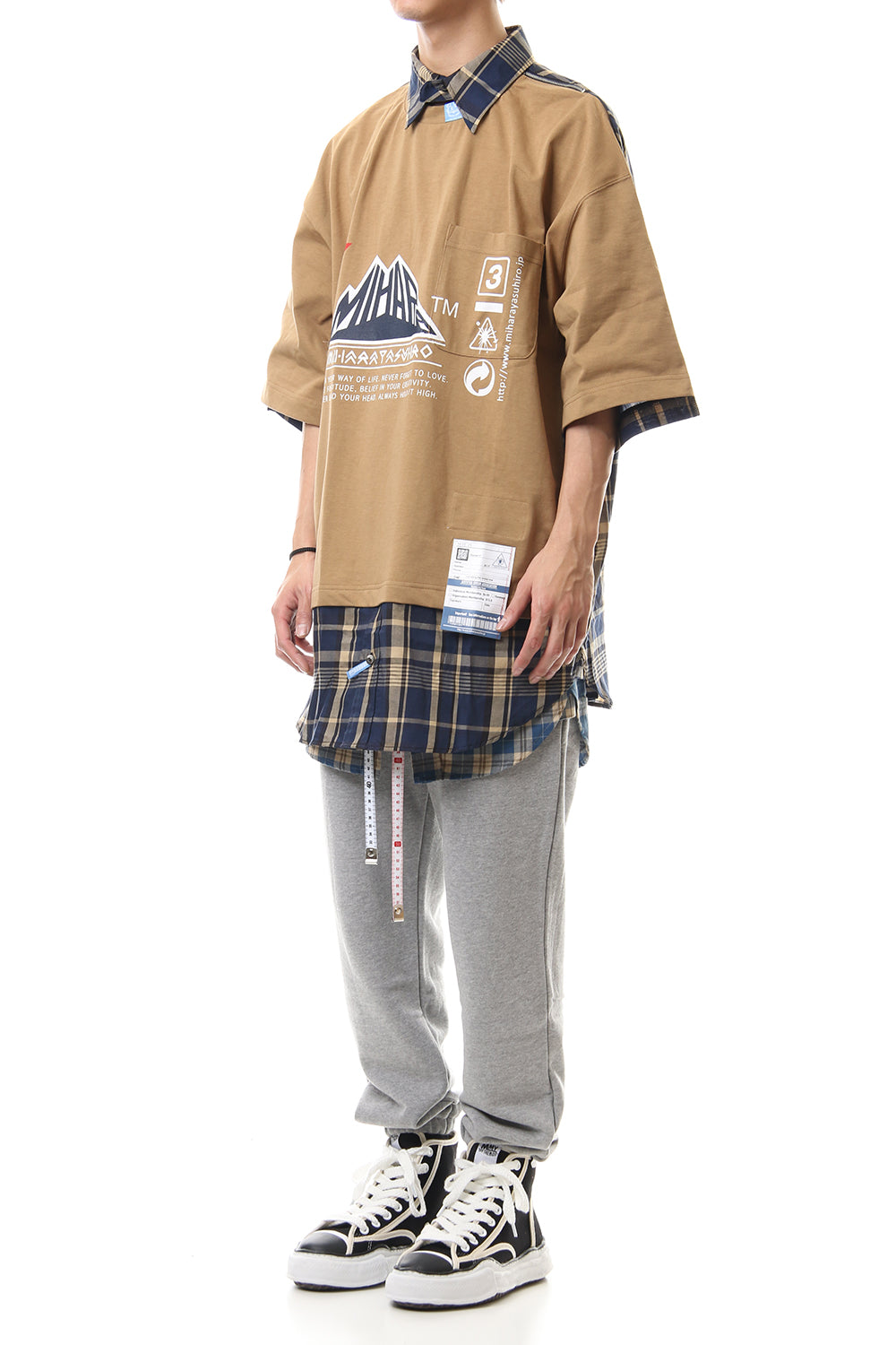 Shirt Docking Zip Slit T-shirt Beige