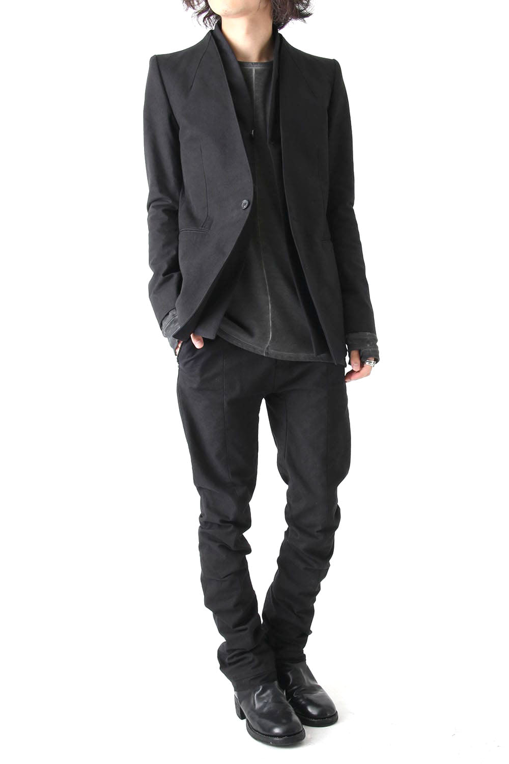 Layered Collarless Tailored Jacket Black