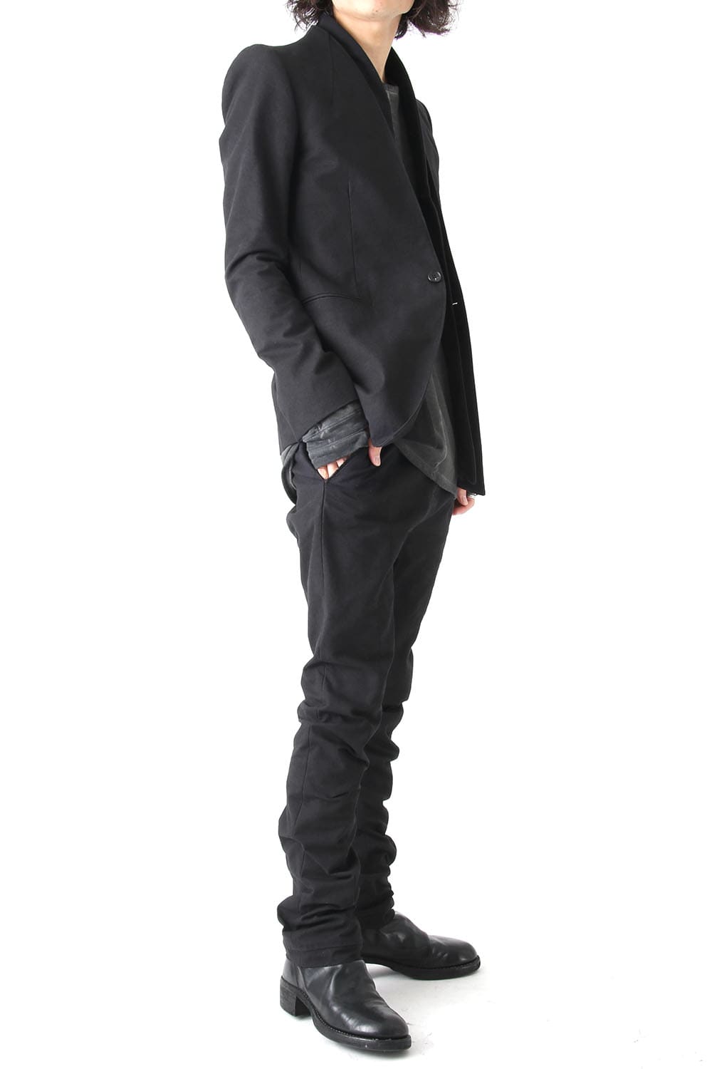 Layered Collarless Tailored Jacket Black