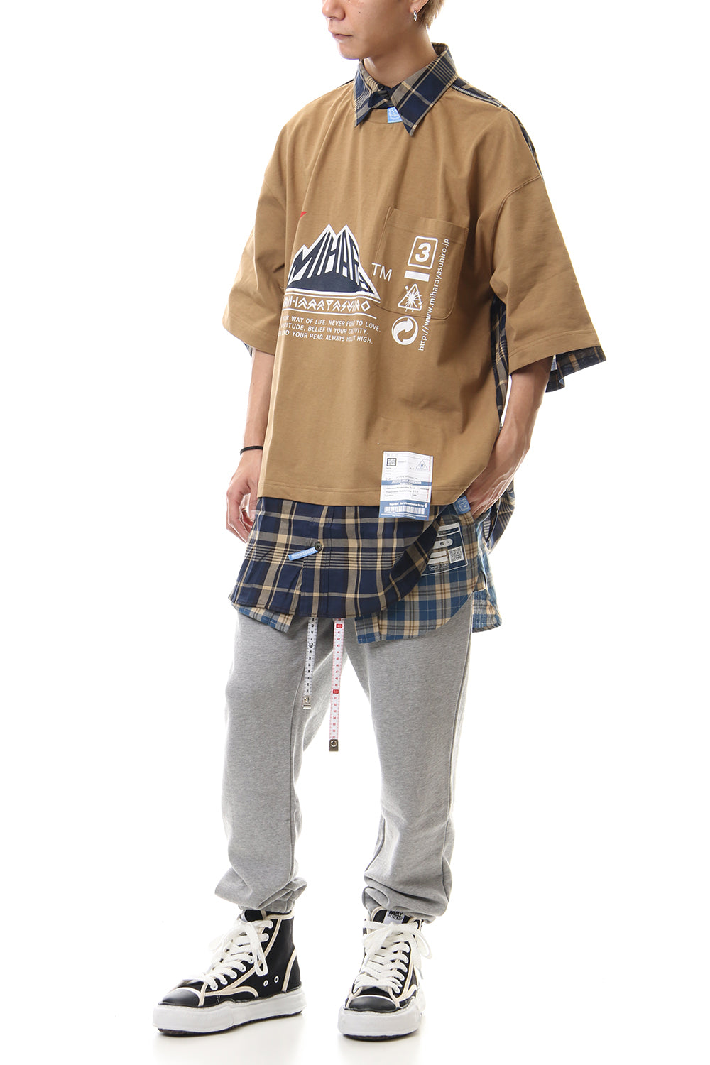 Shirt Docking Zip Slit T-shirt Beige