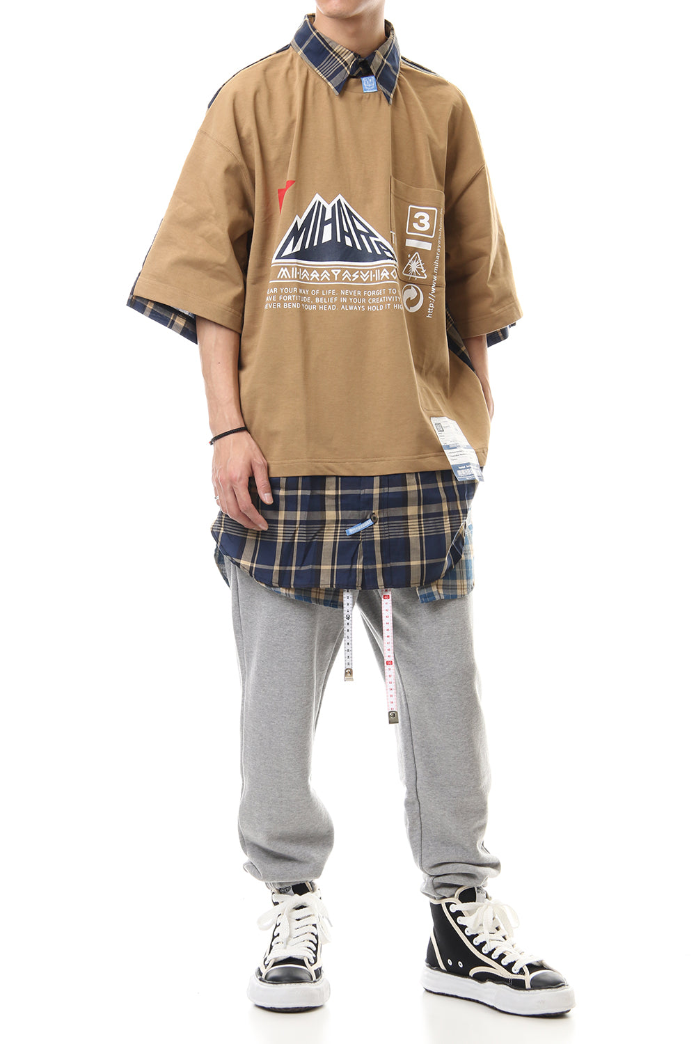 Shirt Docking Zip Slit T-shirt Beige