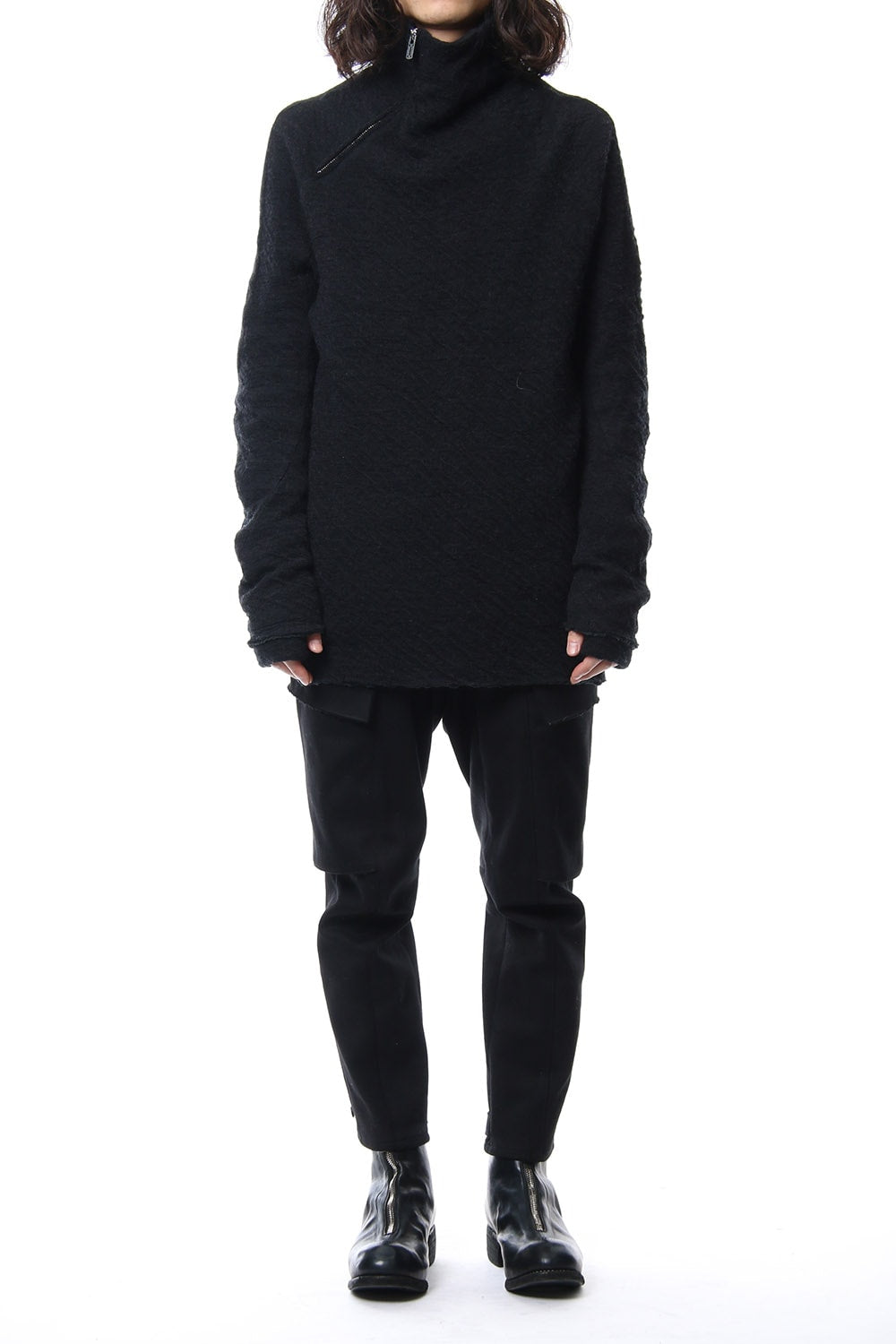 Norway wool dual-layered fabric high neck pullover