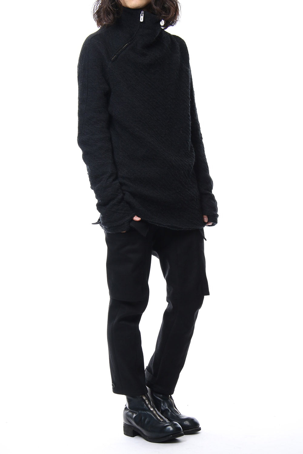 Norway wool dual-layered fabric high neck pullover