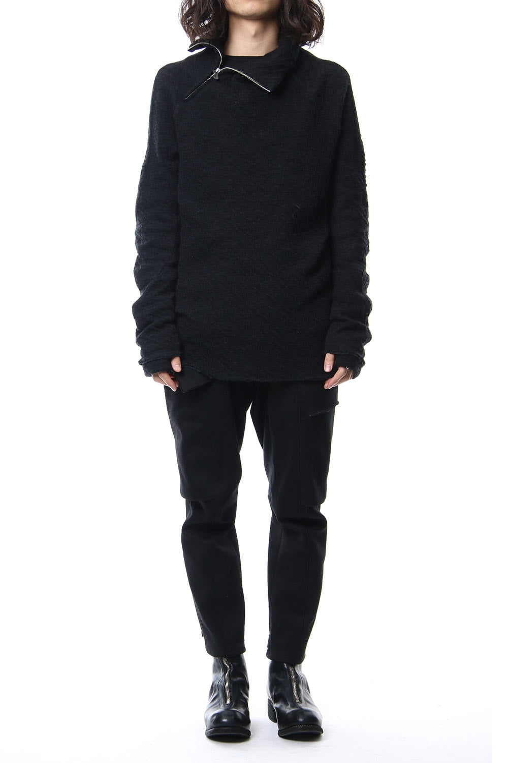 Norway wool dual-layered fabric high neck pullover