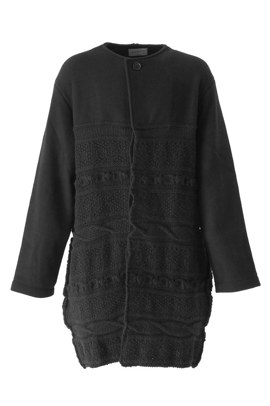 Switched Texture Pattern Collarless Knit Jacket