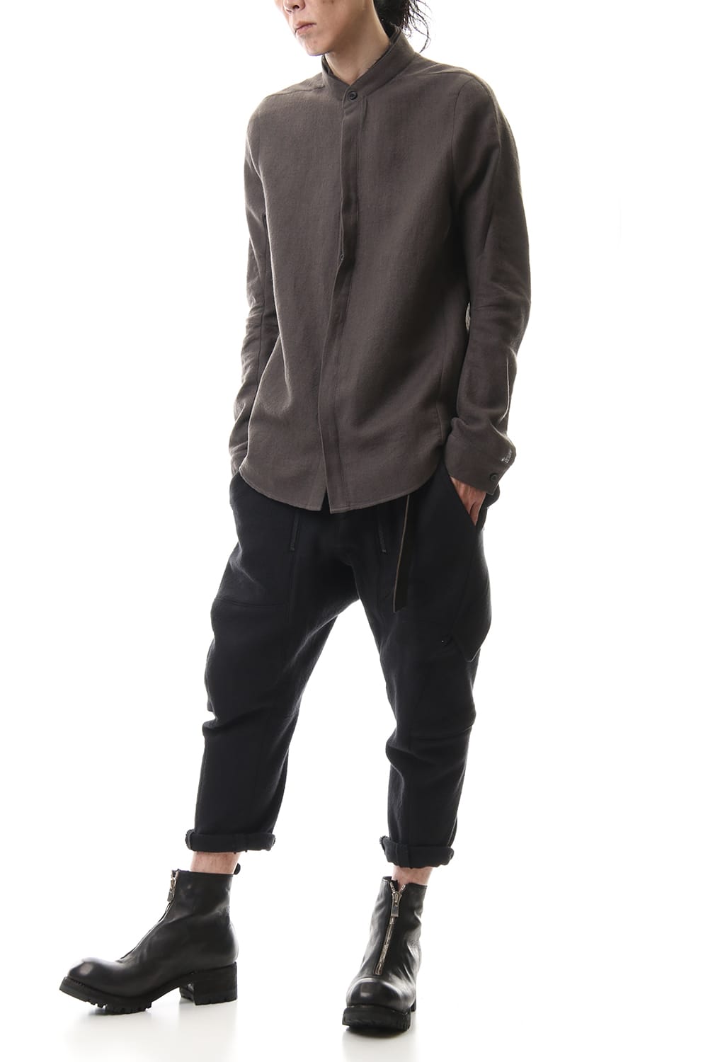 甘織デニム マルチポケットカーゴクロップドパンツ