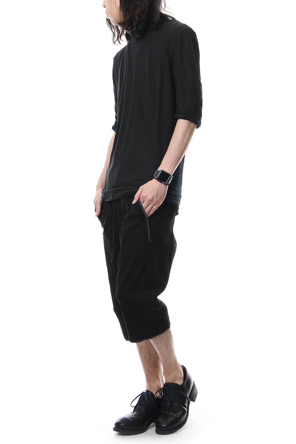 80/- Plain Stitch High Shawl Collar Twisted Half Sleeve T-Shirt