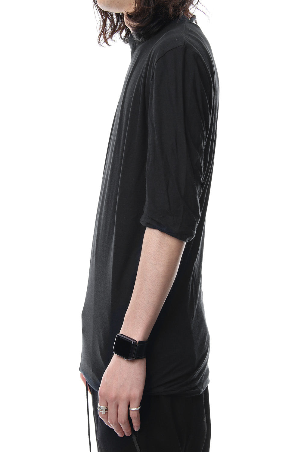 80/- Plain Stitch High Shawl Collar Twisted Half Sleeve T-Shirt