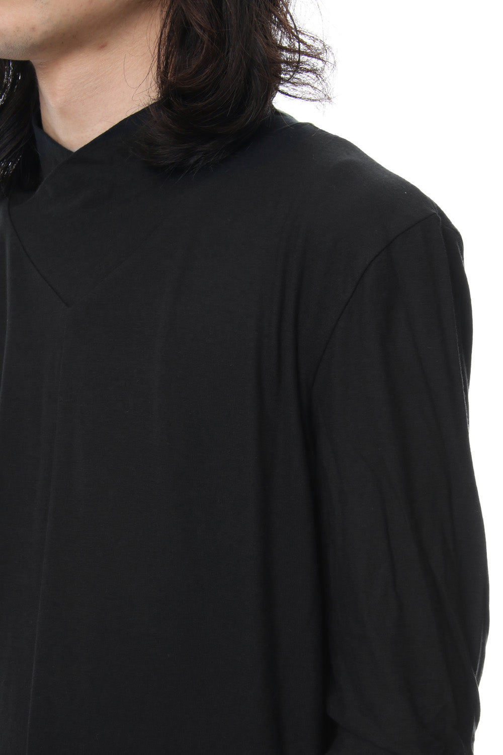 80/- Plain Stitch High Shawl Collar Twisted Half Sleeve T-Shirt