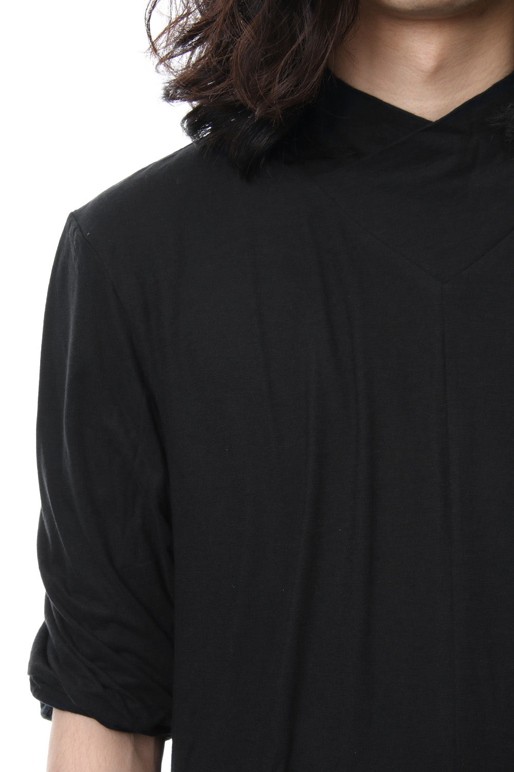 80/- Plain Stitch High Shawl Collar Twisted Half Sleeve T-Shirt