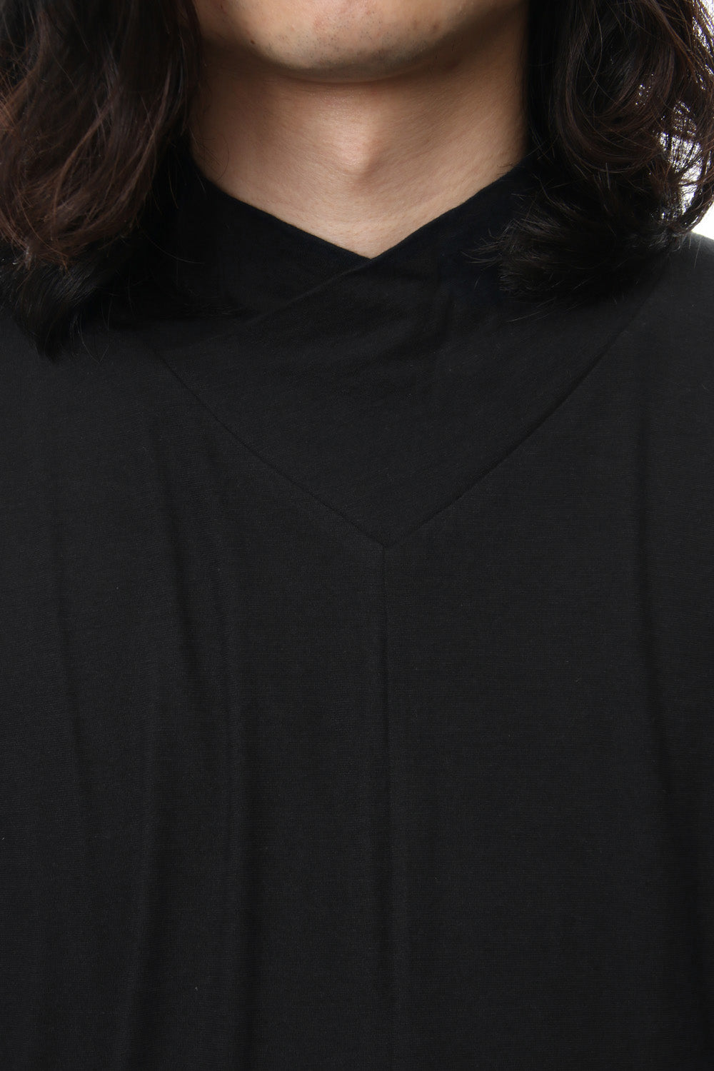 80/- Plain Stitch High Shawl Collar Twisted Half Sleeve T-Shirt