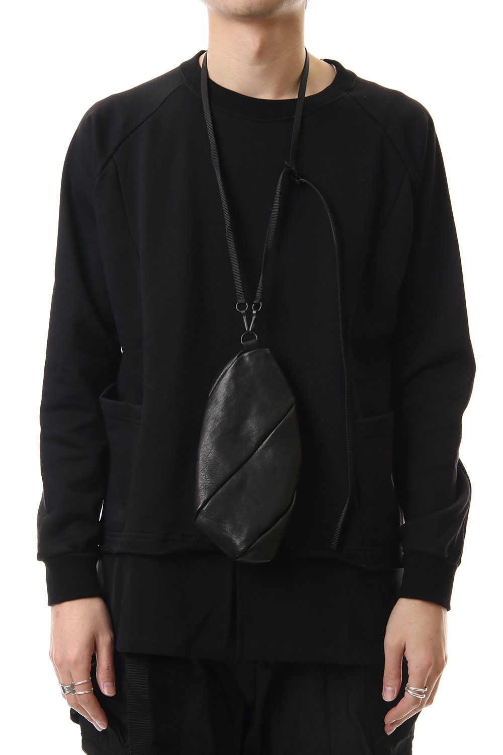 Lamb leather Neck pouch - Black