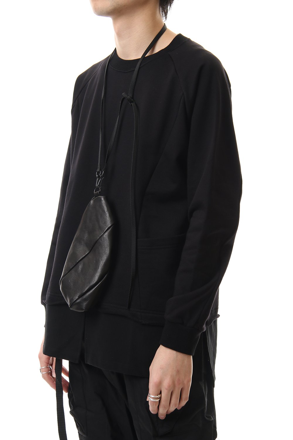 Lamb leather Neck pouch - Black