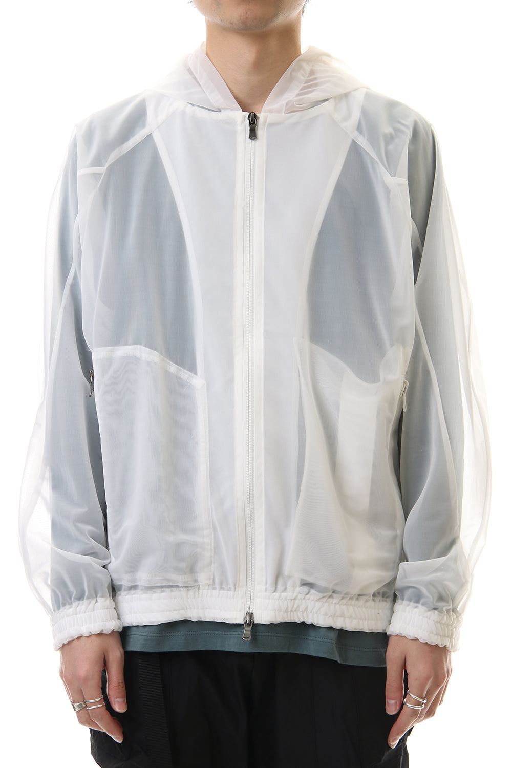 See throug Back print Hooded blouson White