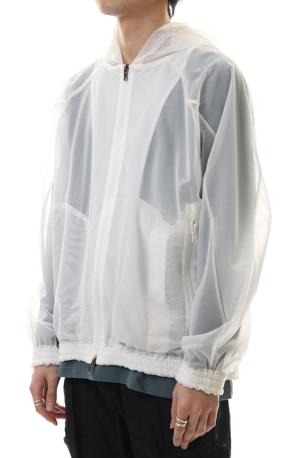 See throug Back print Hooded blouson White