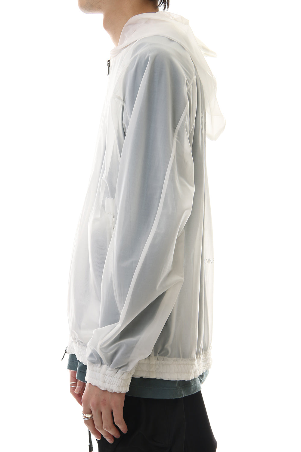See throug Back print Hooded blouson White