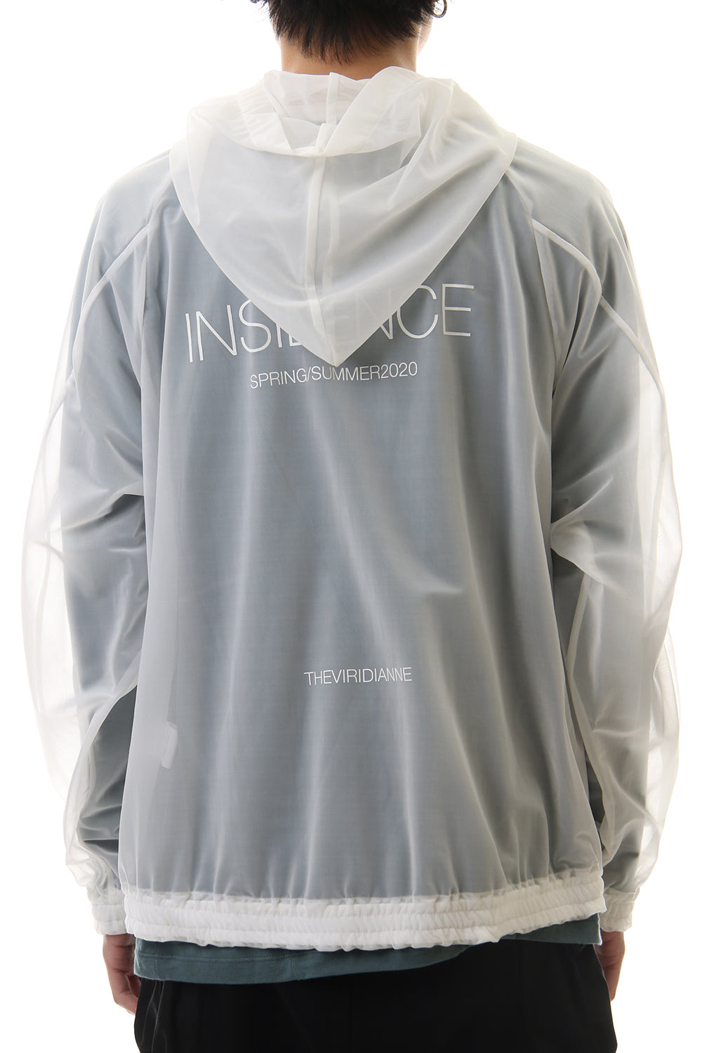 See throug Back print Hooded blouson White