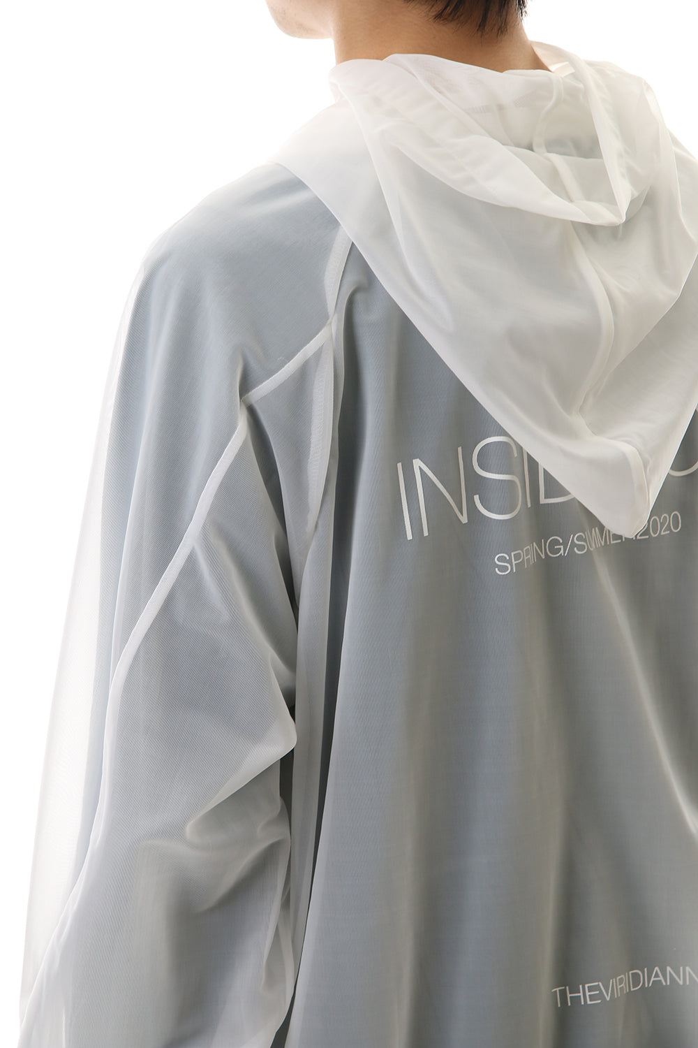 See throug Back print Hooded blouson White