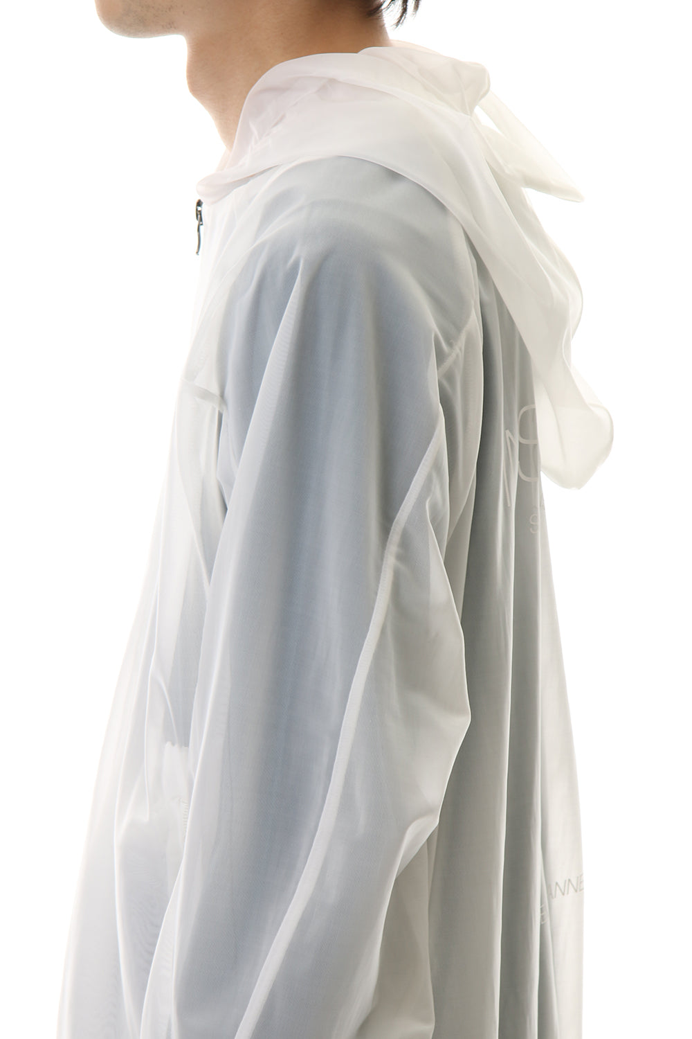 See throug Back print Hooded blouson White