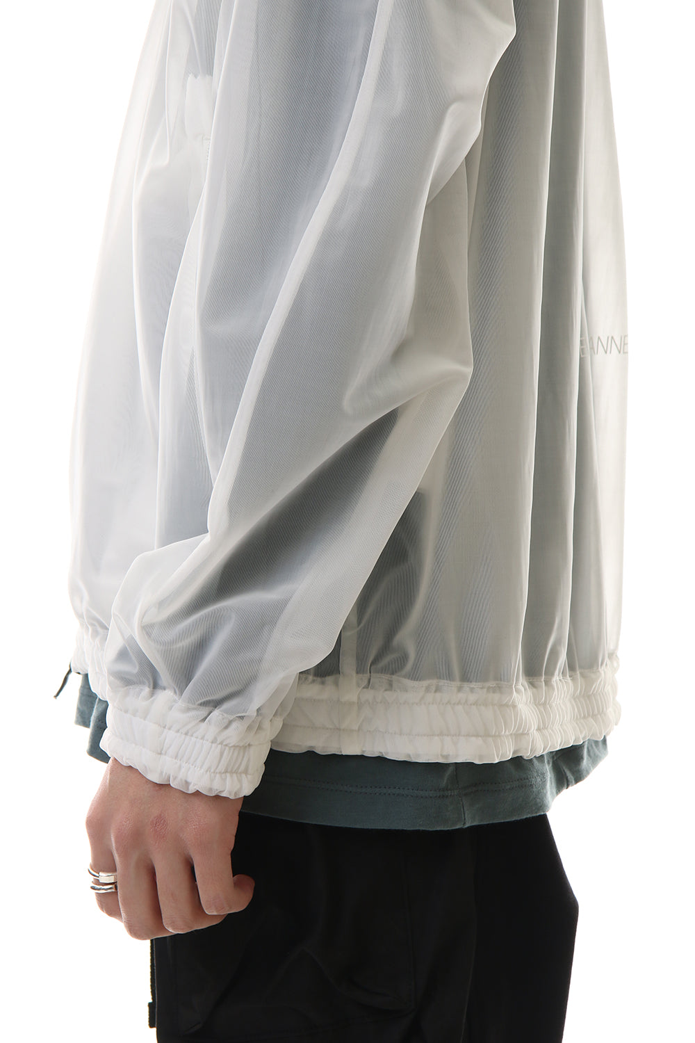 See throug Back print Hooded blouson White