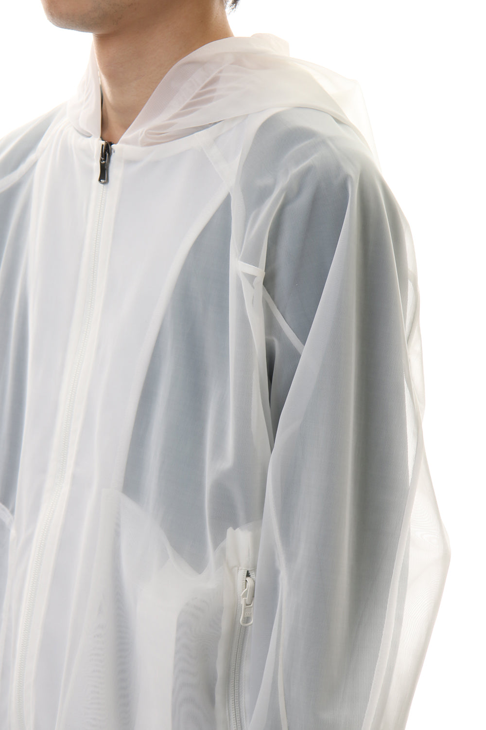 See throug Back print Hooded blouson White