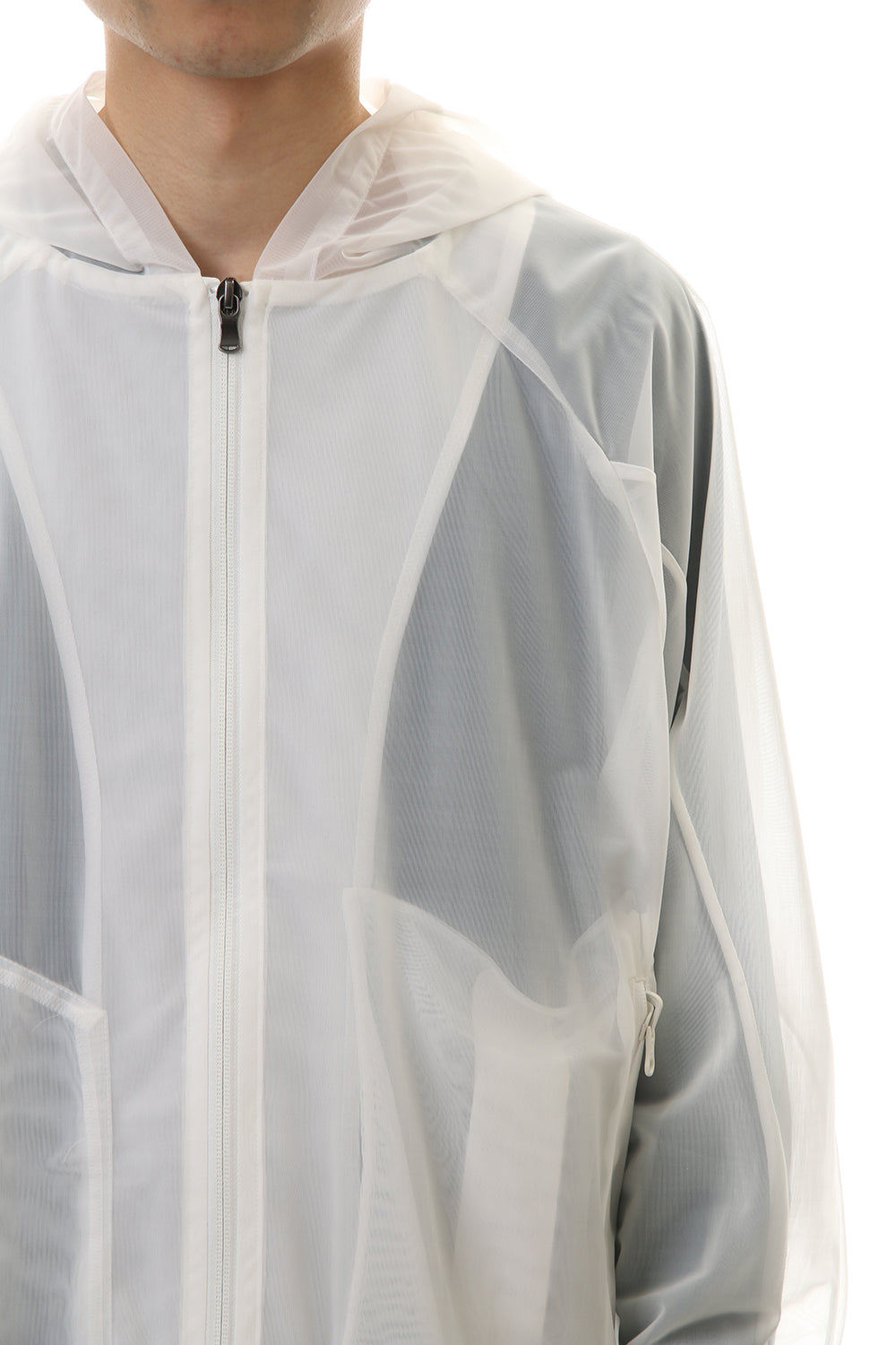 See throug Back print Hooded blouson White