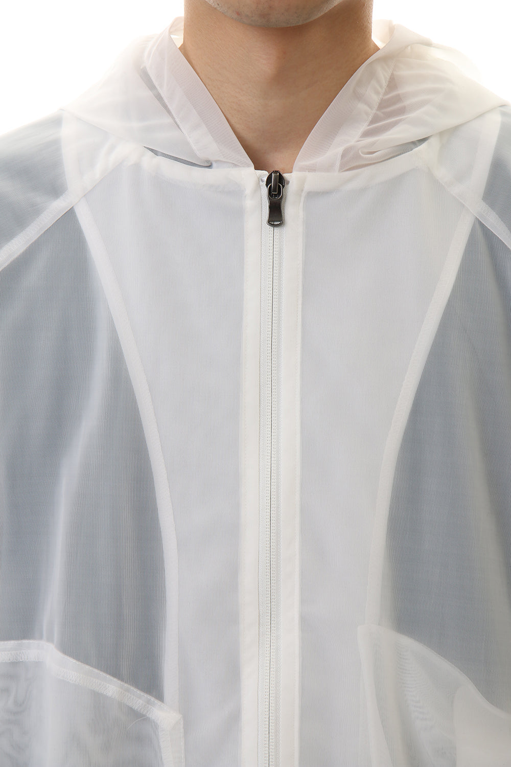 See throug Back print Hooded blouson White