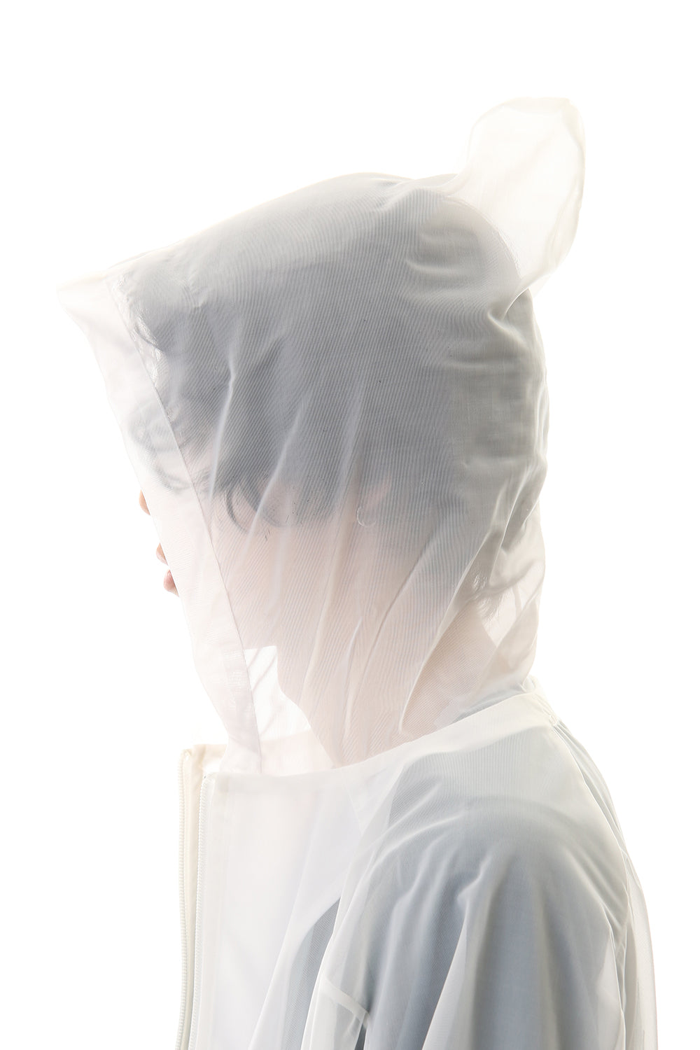 See throug Back print Hooded blouson White