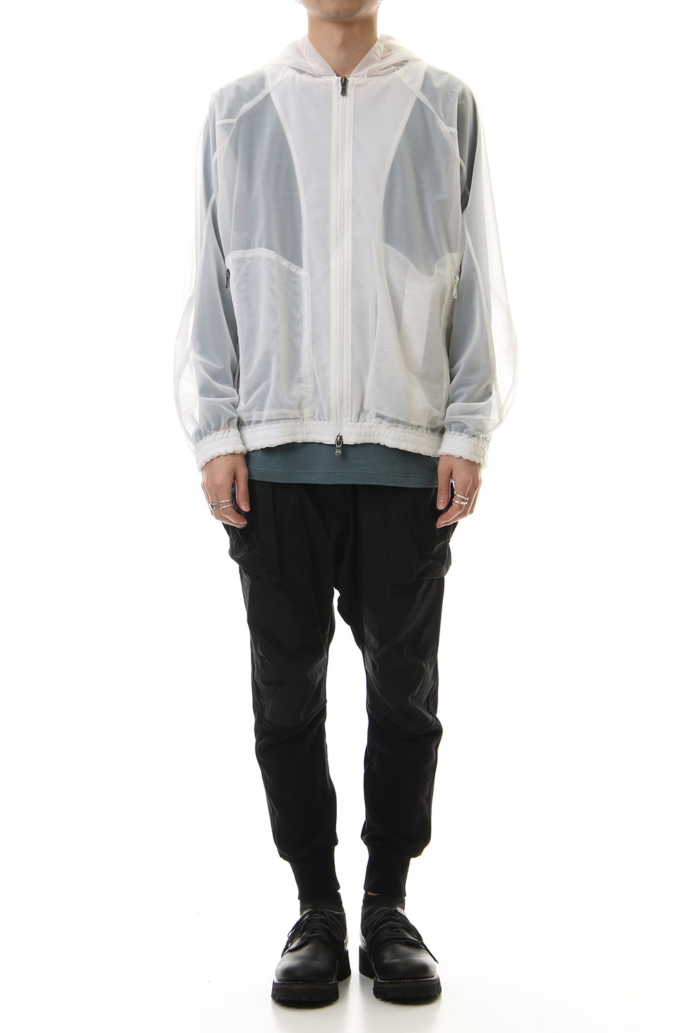 See throug Back print Hooded blouson White