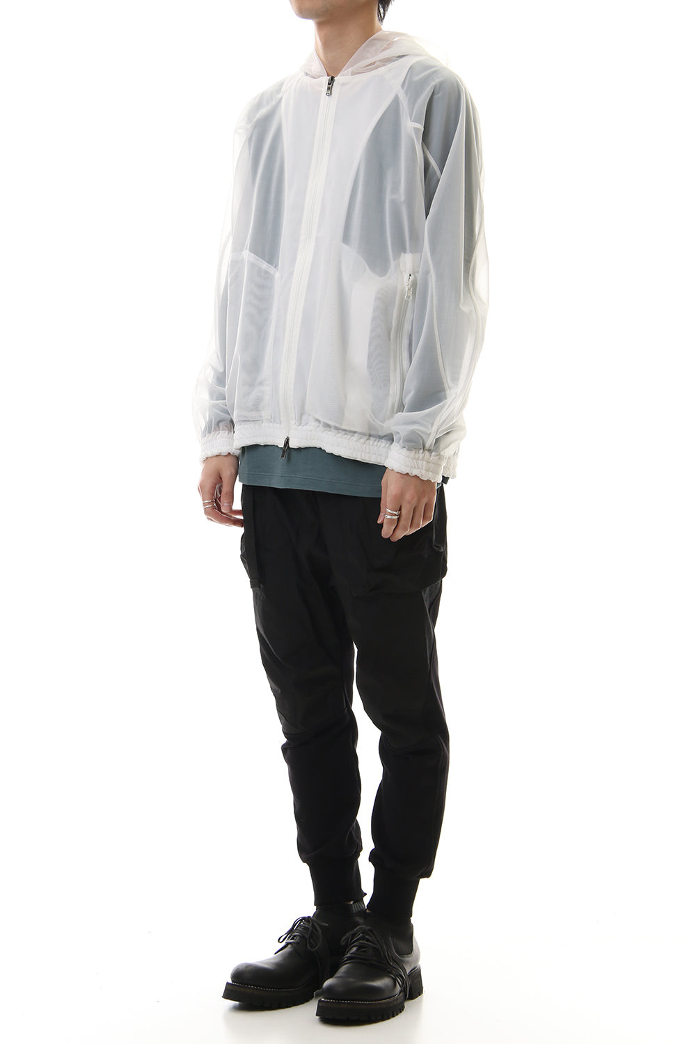 See throug Back print Hooded blouson White